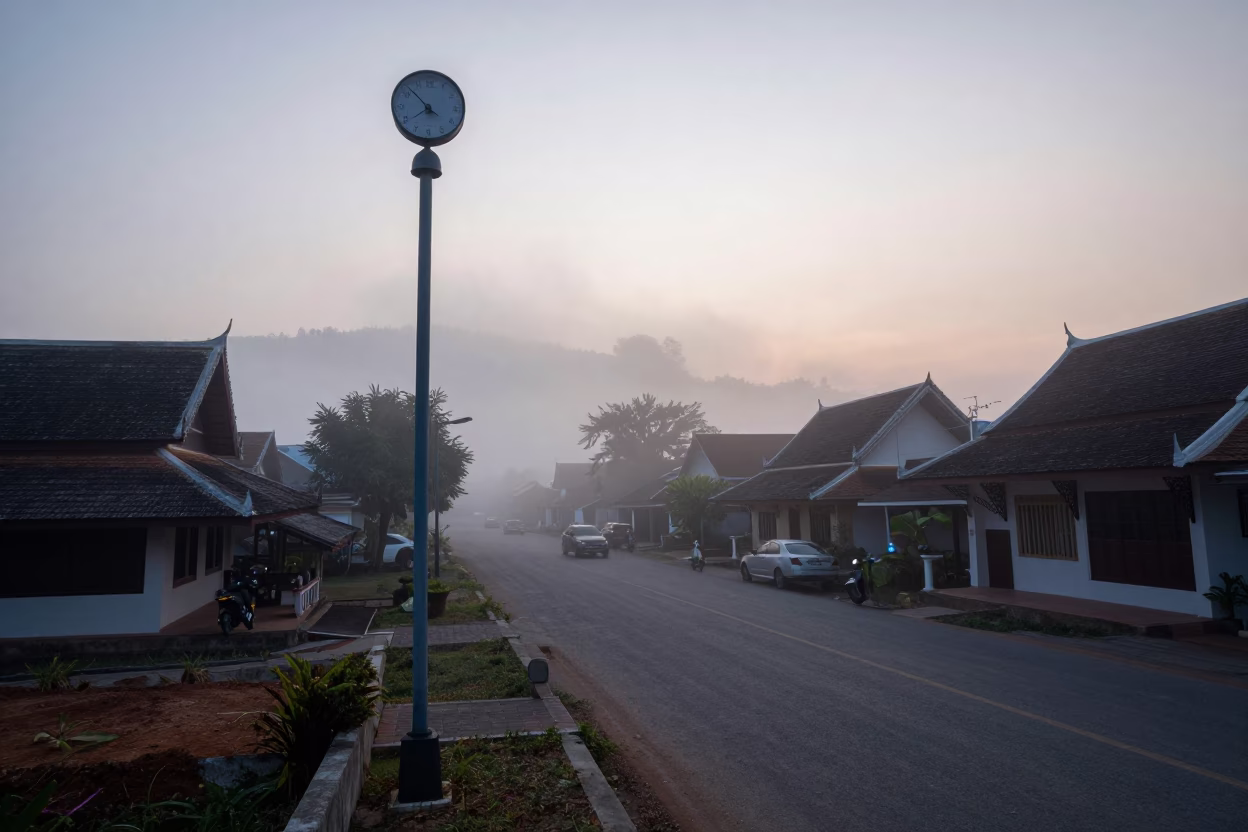 Mist Rising in Chiang Mai at Sunrise Light in in Chiang Mai, Thailand