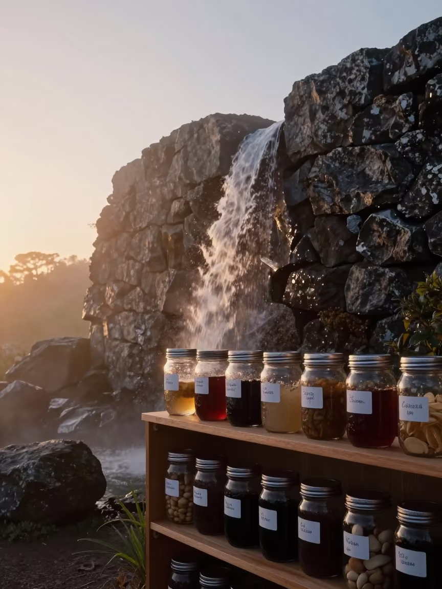 Mist Waterfall From Wall Behind Jars in near Cape Town