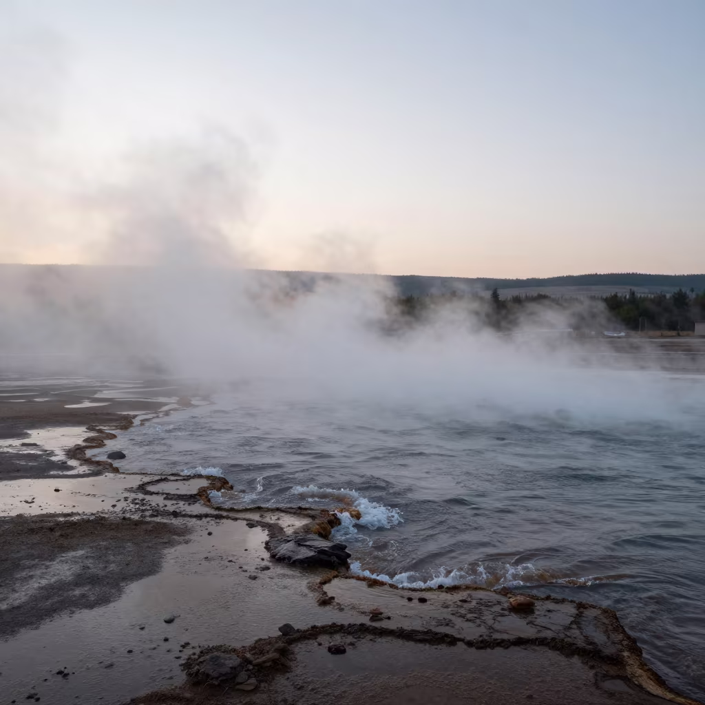 Mist Rising from Winter Hot Spring Shoreline in along a wave-cut shoreline in Kazakhstan
