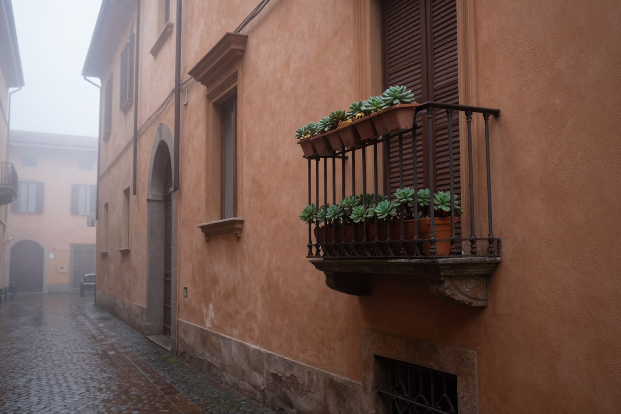 Misty Alley in Bologna in in Bologna, Italy