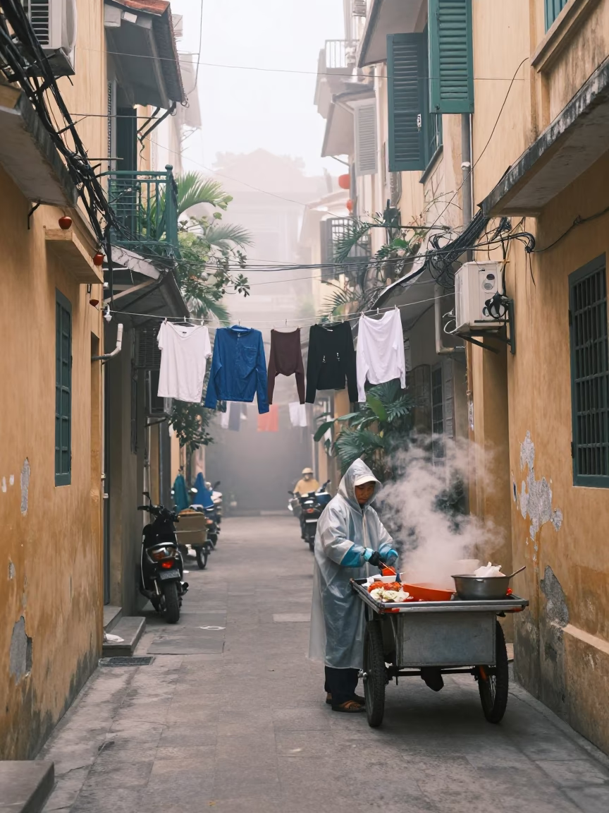 Misty Alley in Hanoi in in Hanoi, Vietnam