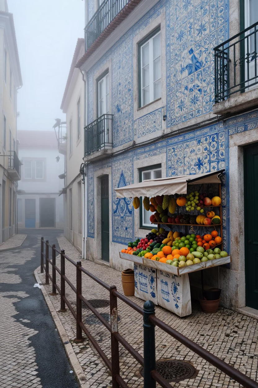 Misty Alleyway in Lisbon in in Lisbon, Portugal