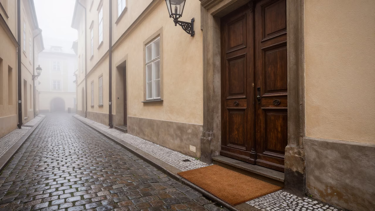 Misty Alleyway in Prague in in Prague, Czech Republic