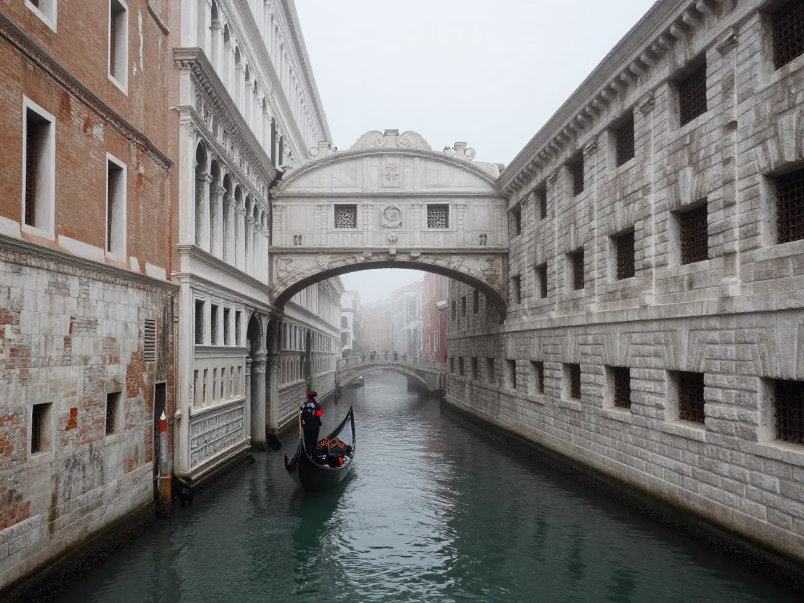 Misty Canal in Venice in in Venice, Italy