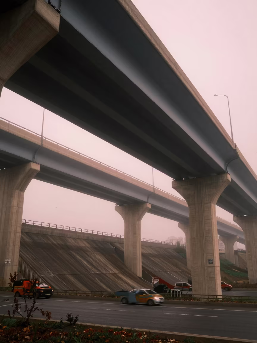 Misty Dawn Flyover Above Beirut Dam Spillway in along a dam spillway in Beirut