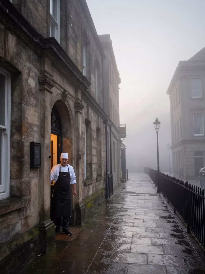Misty Dawn in Liverpool in in Liverpool, United Kingdom