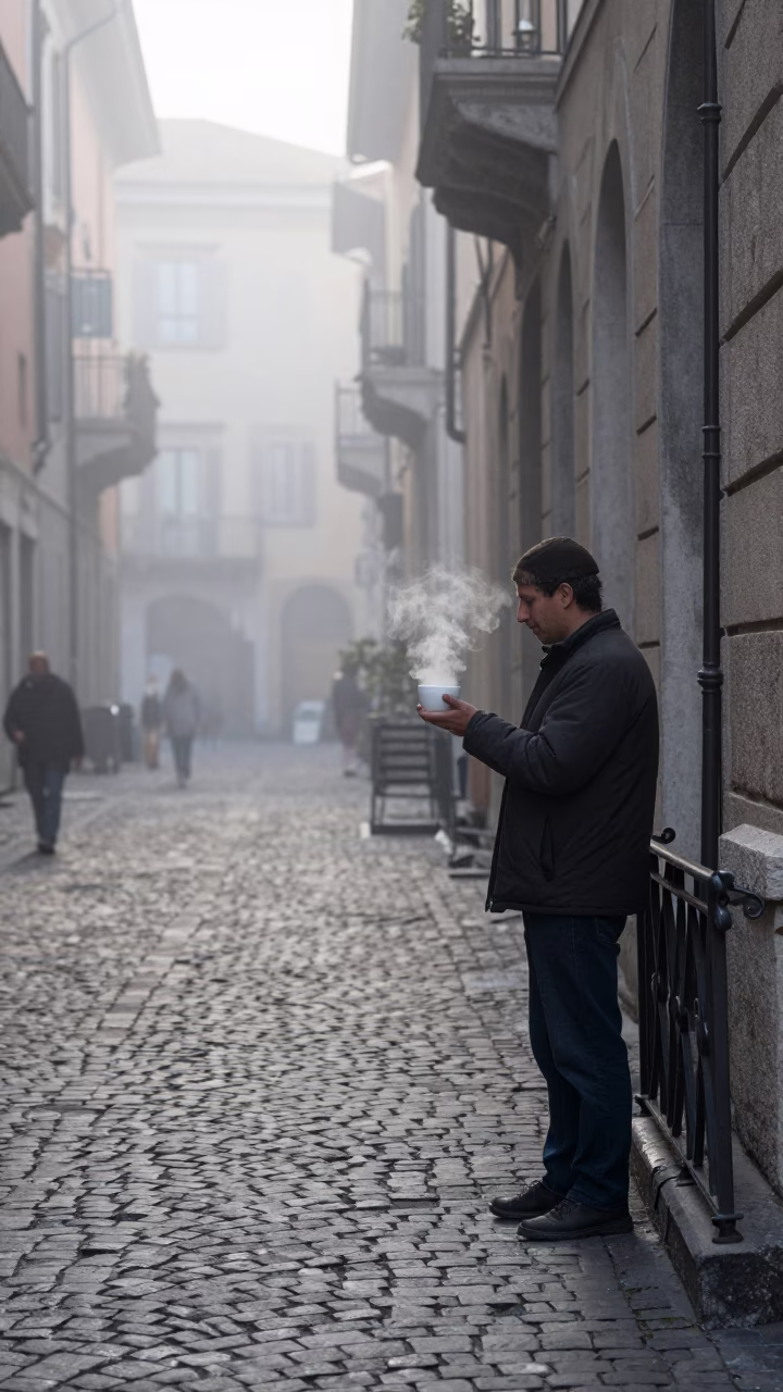 Misty Dawn in Milan at Dawn Light in in Milan, Italy
