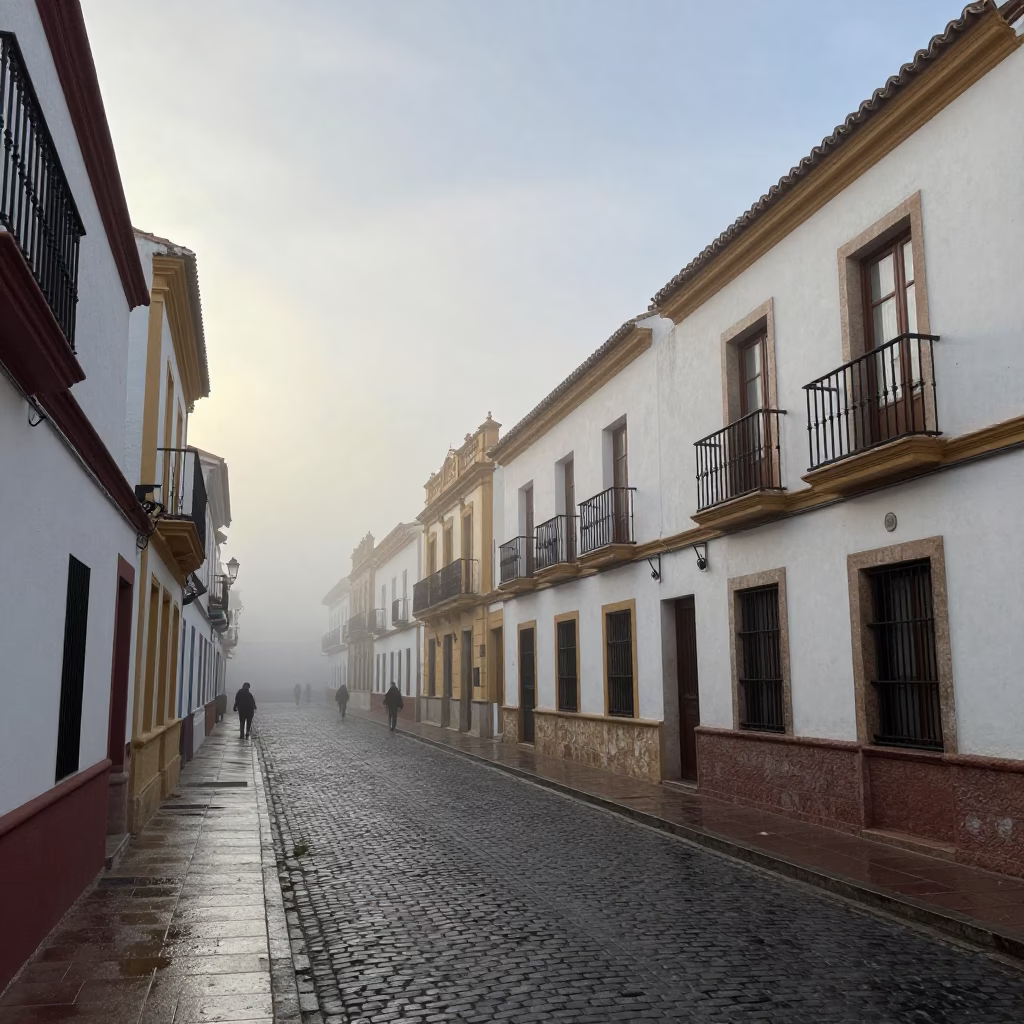 Misty Dawn in Valencia Spain Street Scene with Local Life in in Valencia, Spain