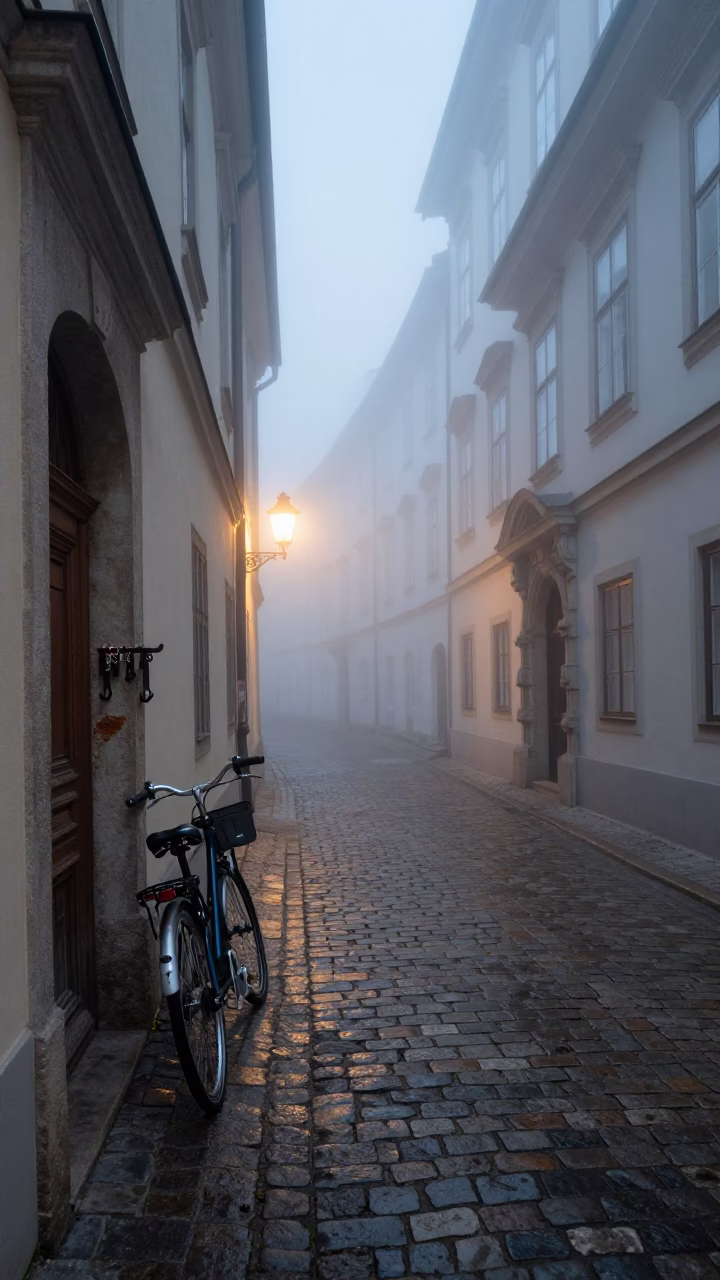 Misty Dawn in Vienna with Tool Hooks and Embroidered Thread in in Vienna, Austria