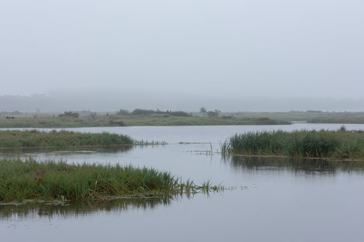 Misty Dawn Over Kabwe Floodplain Lagoon in across a floodplain after rain near Kabwe