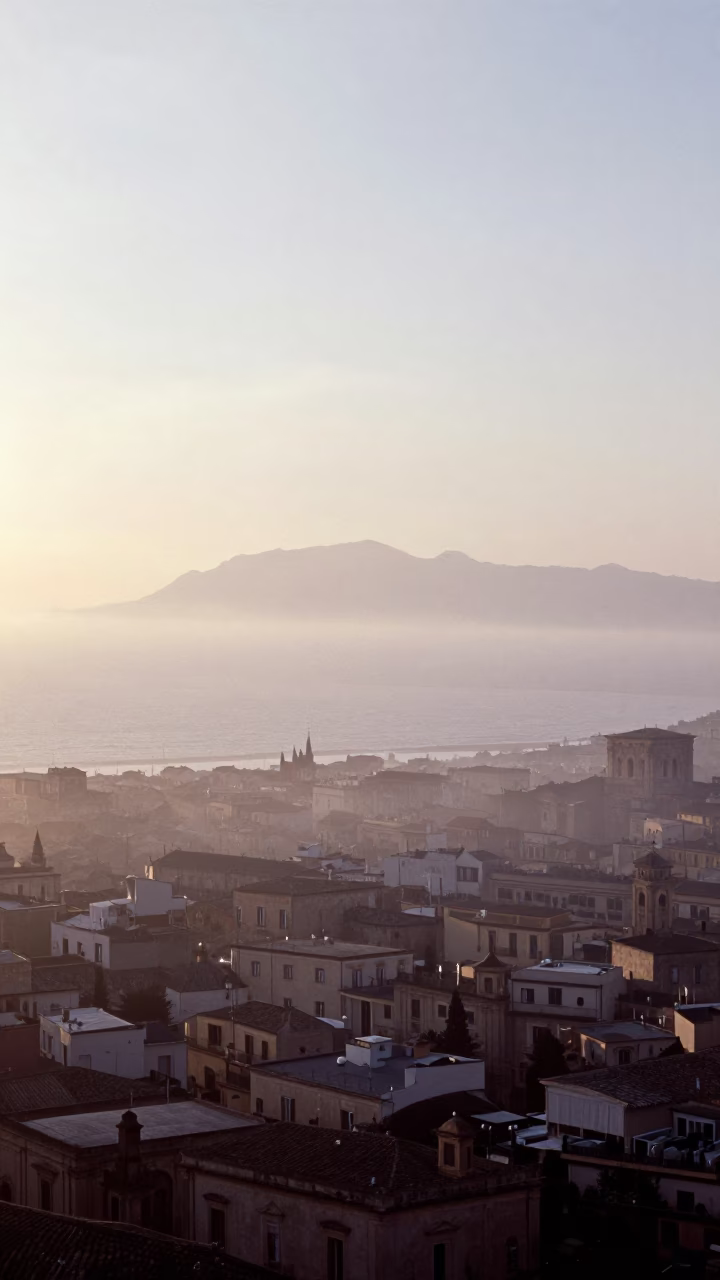 Misty Dawn Landscape of Palermo Sicily Italy Horizon View in in Palermo, Italy