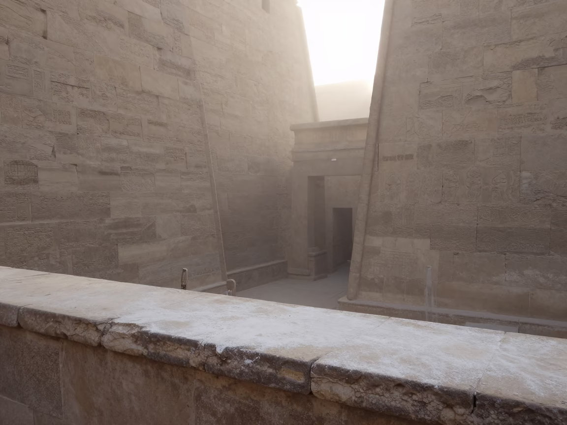 Misty Dawn Light Reveals Flour Dust and Stone in Luxor Bakery in in Luxor, Egypt