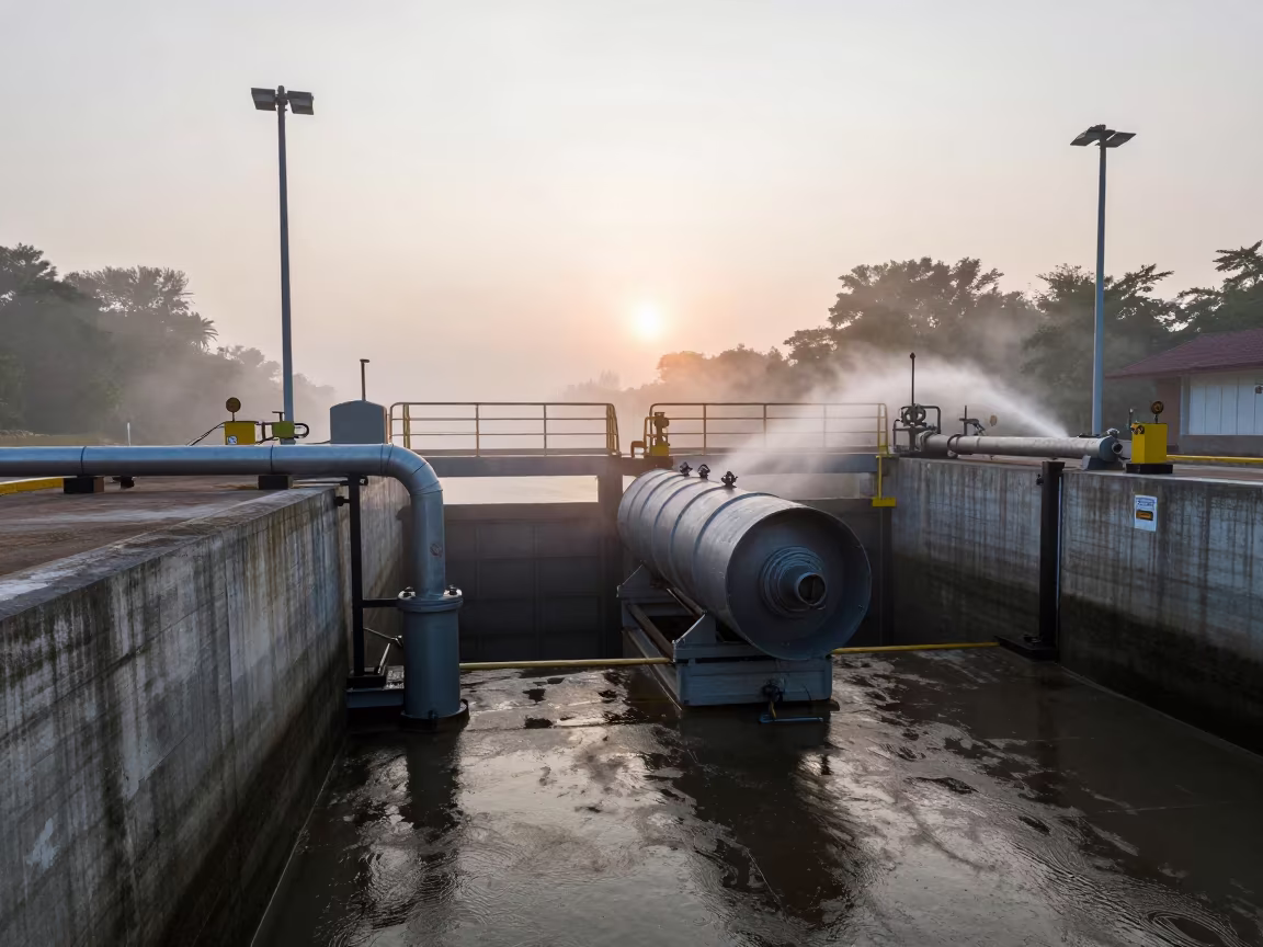 Misty Dawn Pipeline Launch Cylinder Nagaland Canal Lock in at a canal lock chamber in Nagaland