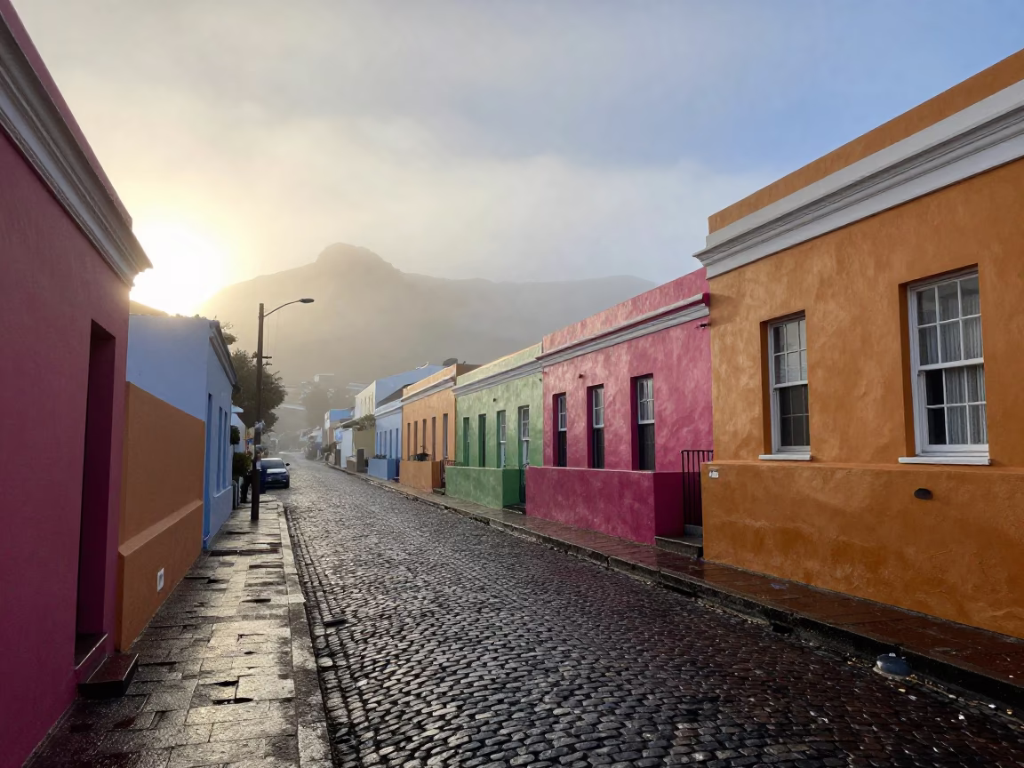 Misty Dawn Street Scene in Cape Town with Local Artisan Tools in in Cape Town, South Africa