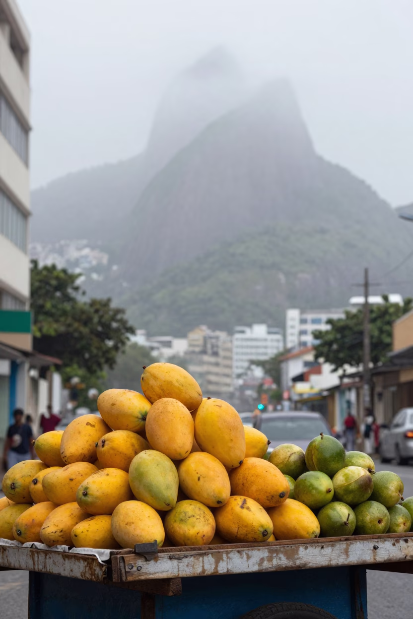 Misty Dawn Street Vendor Selling Fresh Fruit in Rio de Janeiro Brazil in in Rio de Janeiro, Brazil