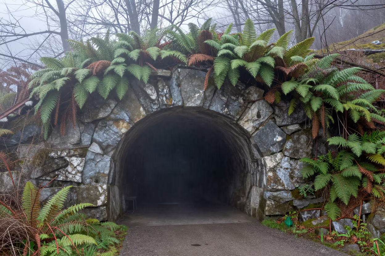 Misty Fern Cave Entrance Late Afternoon Winter in near Chamonix