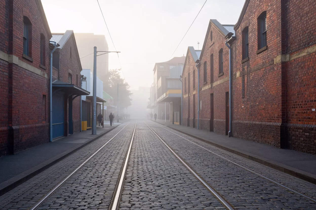 Misty Laneway at Dawn Light in Melbourne in in Melbourne, Victoria, Australia