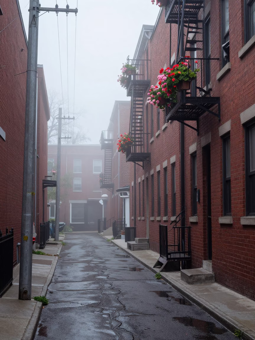 Misty Laneway in Toronto in in Toronto, Ontario, Canada
