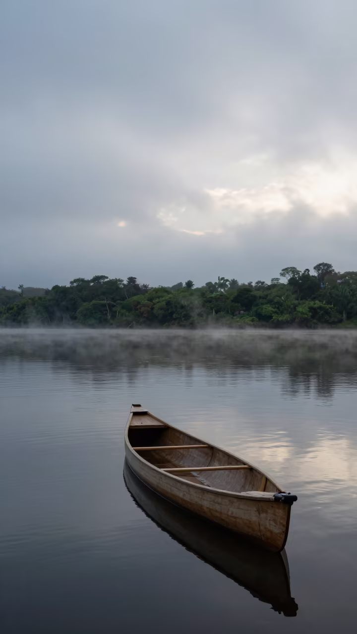 Misty Morning Canoe on Brazilian Lake in in Brazil