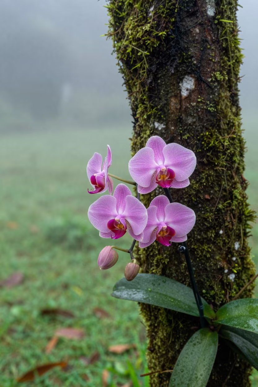 Misty Orchid Blooming on Tree Near Kuala Lumpur in in a bloom-heavy meadow near Sri Hartamas, Kuala Lumpur