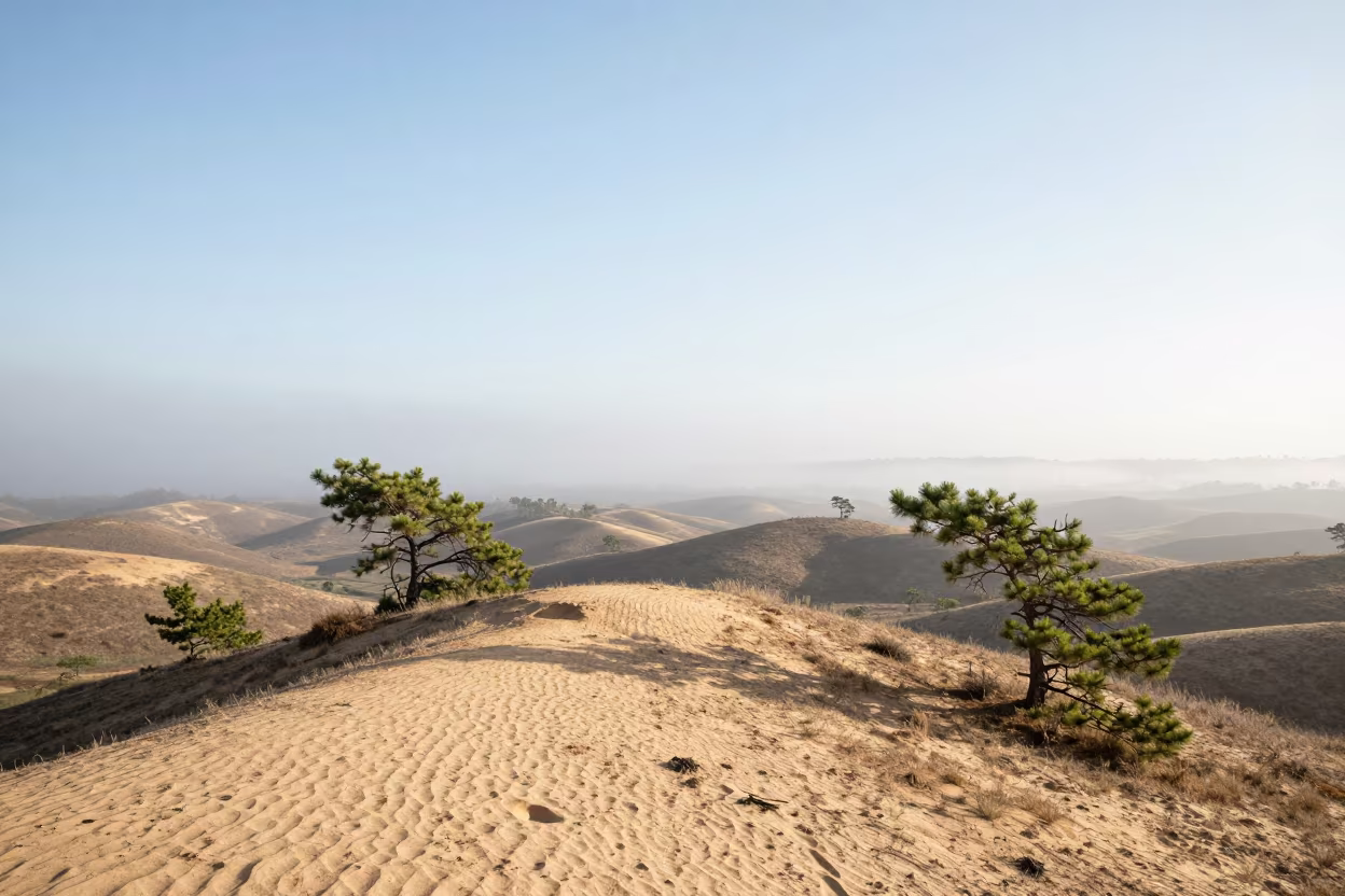 Misty Pine Barrens Ridge Over Valencia Foothills in from a ridge above layered foothills near Valencia