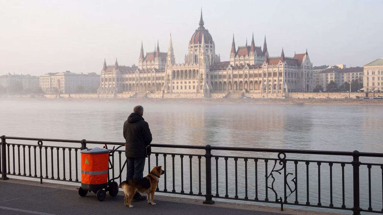 Misty River in Budapest in in Budapest, Hungary