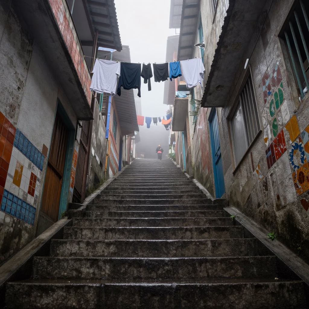 Misty Stairwell in Medellin in in Medellin, Colombia