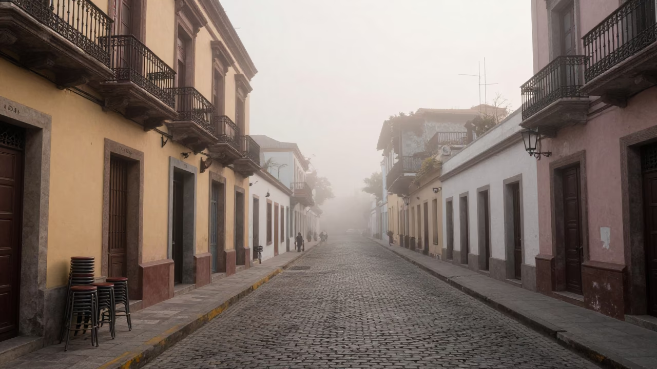 Misty Street in Buenos Aires in in Buenos Aires, Argentina