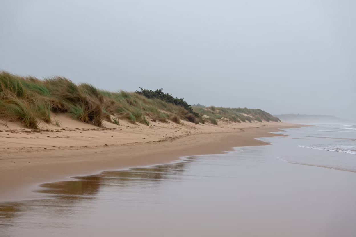 Mizoram Barrier Island Dawn Mist Reflections in along a wave-cut shoreline in Mizoram