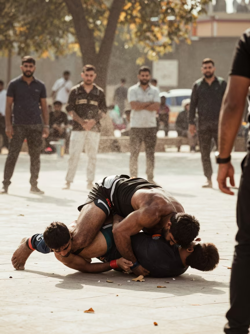 MMA Fighter Rear Naked Choke in Swabi Square in at a public square in Swabi