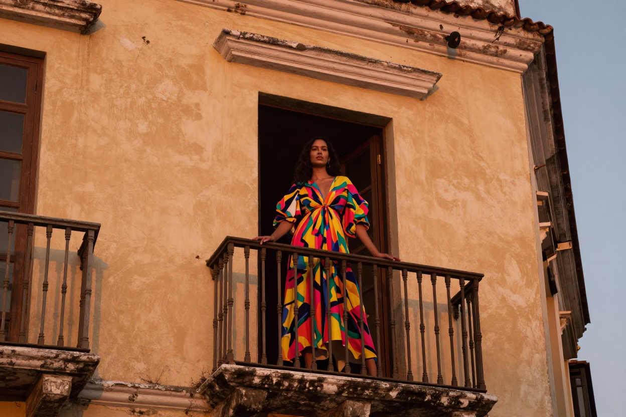 Model at Copper-toned Light Before Dusk in Cartagena in in Cartagena, Colombia
