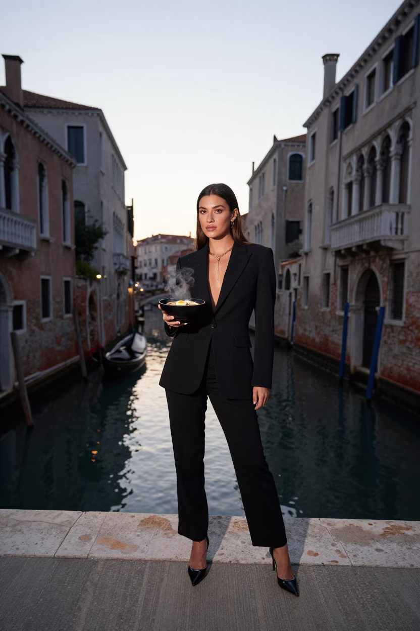 Model at Nautical Dawn Light in Venice in in Venice, Italy