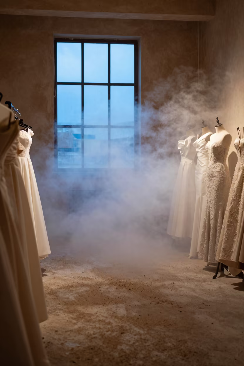 Model Backstage at Dawn in Şanlıurfa Atelier in inside a couture atelier near Şanlıurfa