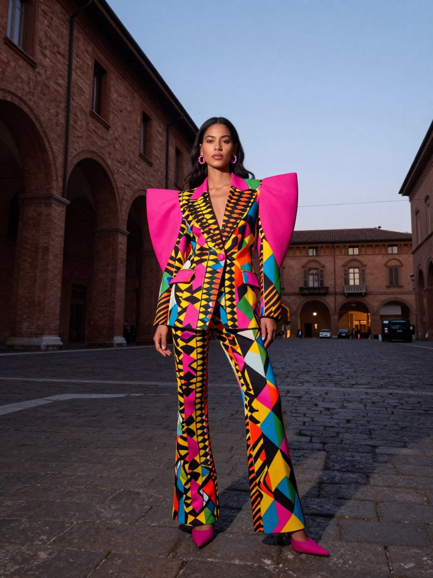 Model in Bologna at Nautical Dawn Light in in Bologna, Italy