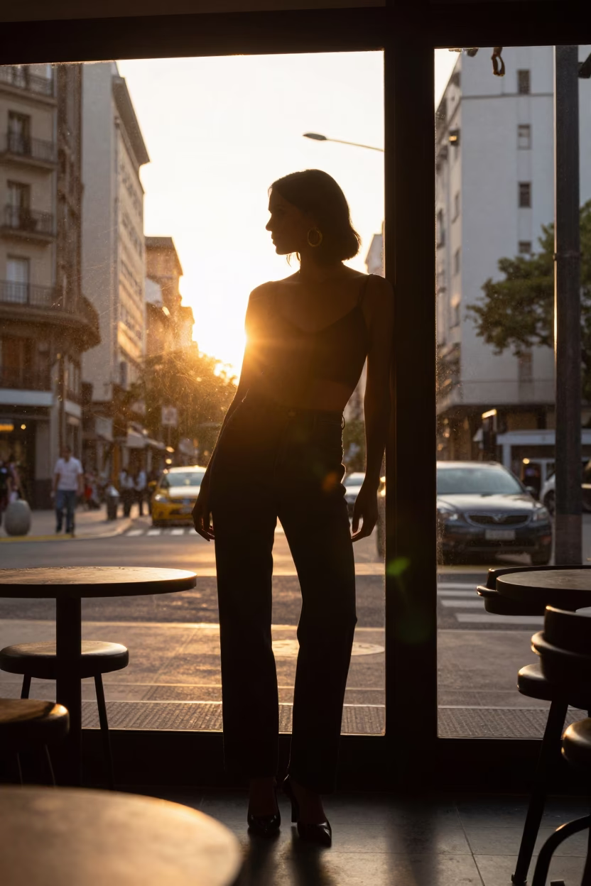 Model in Buenos Aires at Sunset Light in in Buenos Aires, Argentina