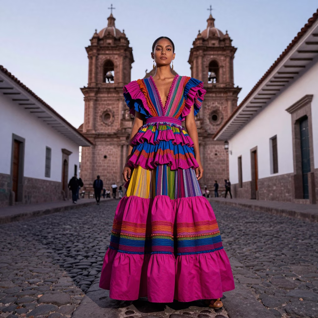 Model in Cusco at Nautical Dawn Light in in Cusco, Peru