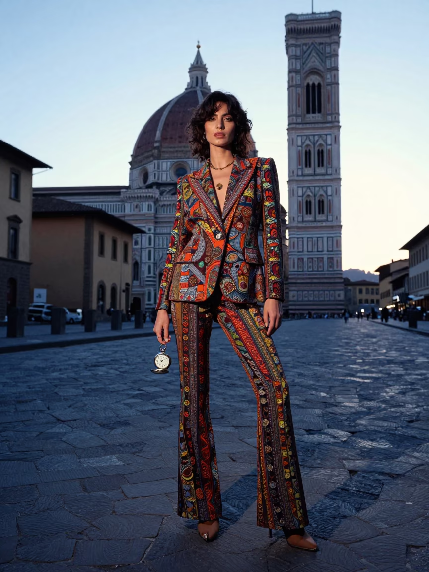 Model in Florence at Sunrise Light in in Florence, Italy