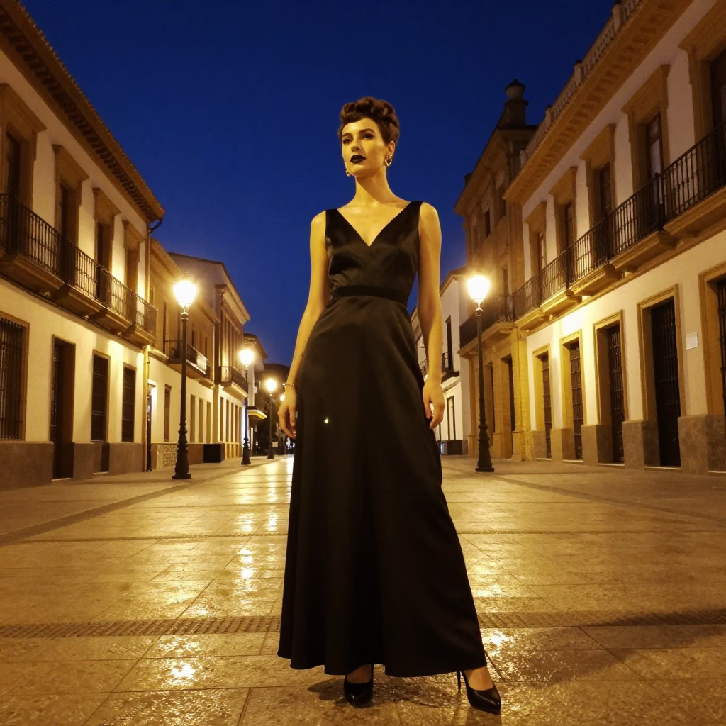 Model in Granada at Deep In The Night Light in in Granada, Spain