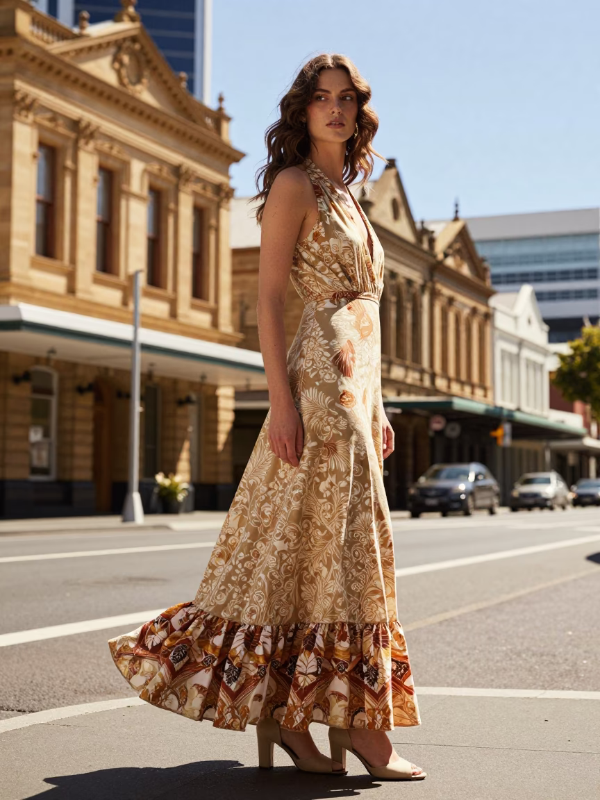 Model in Hobart at Bright Midmorning Light in in Hobart, Tasmania, Australia