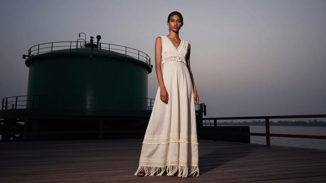Model in Kochi at Nautical Dawn Light in in Kochi, India