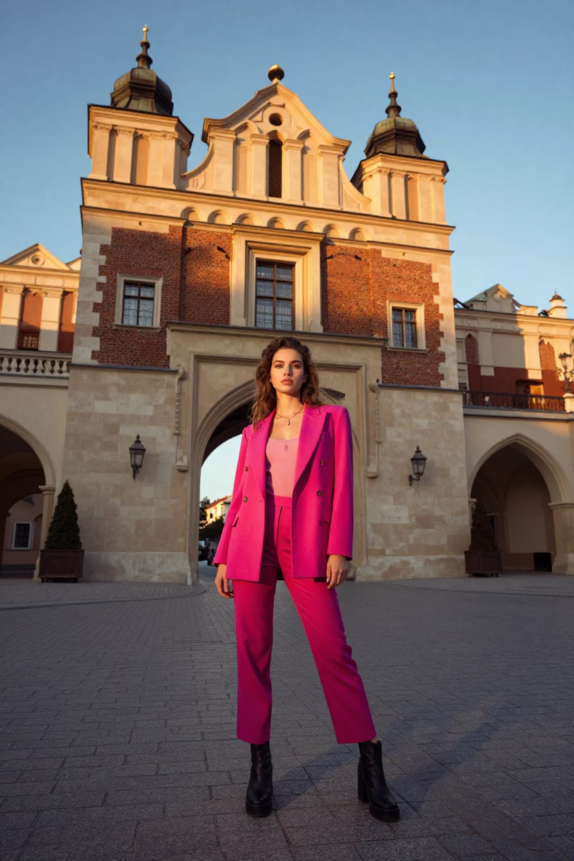 Model in Krakow at As First Light Reaches The Scene in in Krakow, Poland