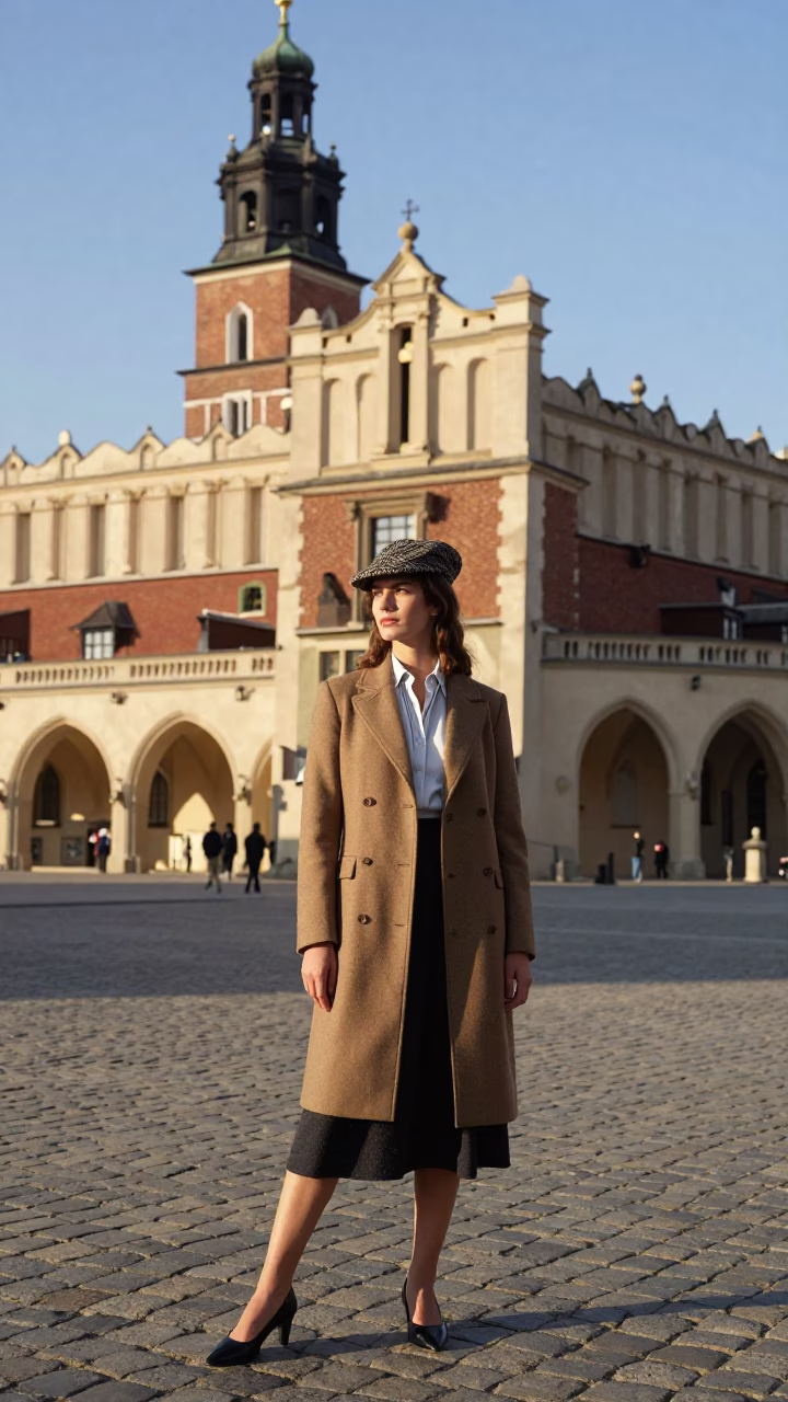 Model in Krakow at Clear Late-afternoon Light in in Krakow, Poland