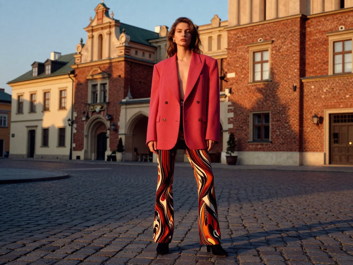 Model in Krakow at Honeyed Evening Light in in Krakow, Poland