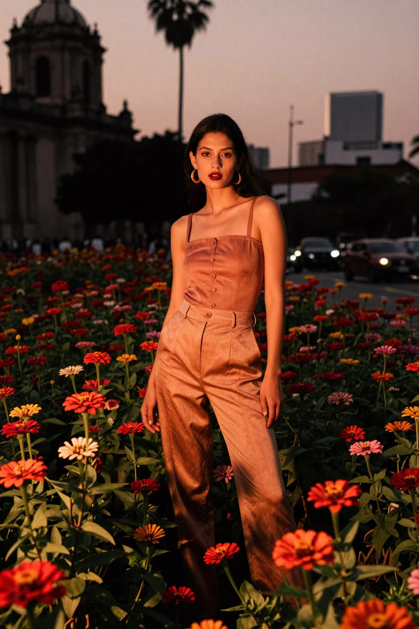 Model in Mexico City at Copper-toned Light Before Dusk in in Mexico City, Mexico