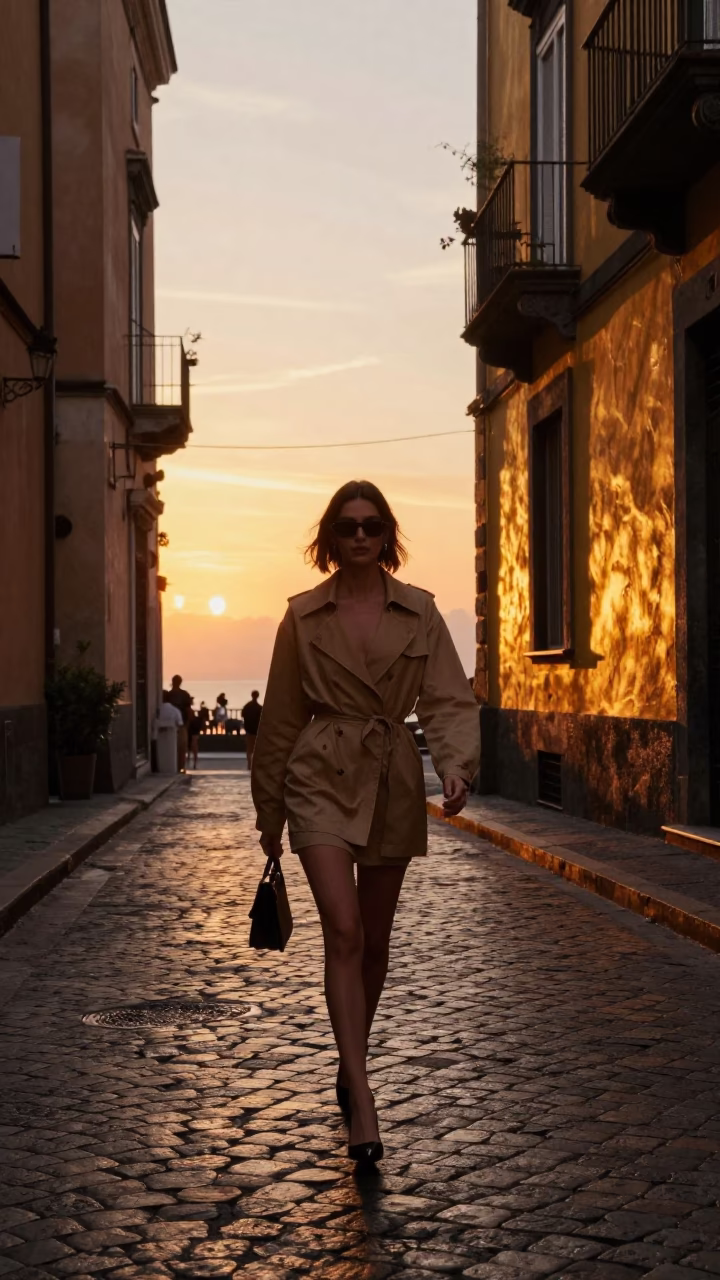 Model in Naples at As The Sun Drops Toward The Horizon in in Naples, Italy