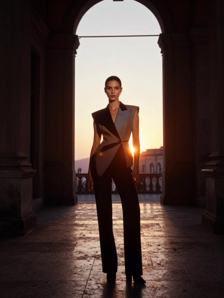 Model in Palermo at As The Sun Drops Toward The Horizon in in Palermo, Italy