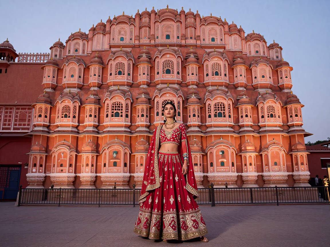 Model In Traditional Attire At Twilight in Jaipur in in Jaipur, India