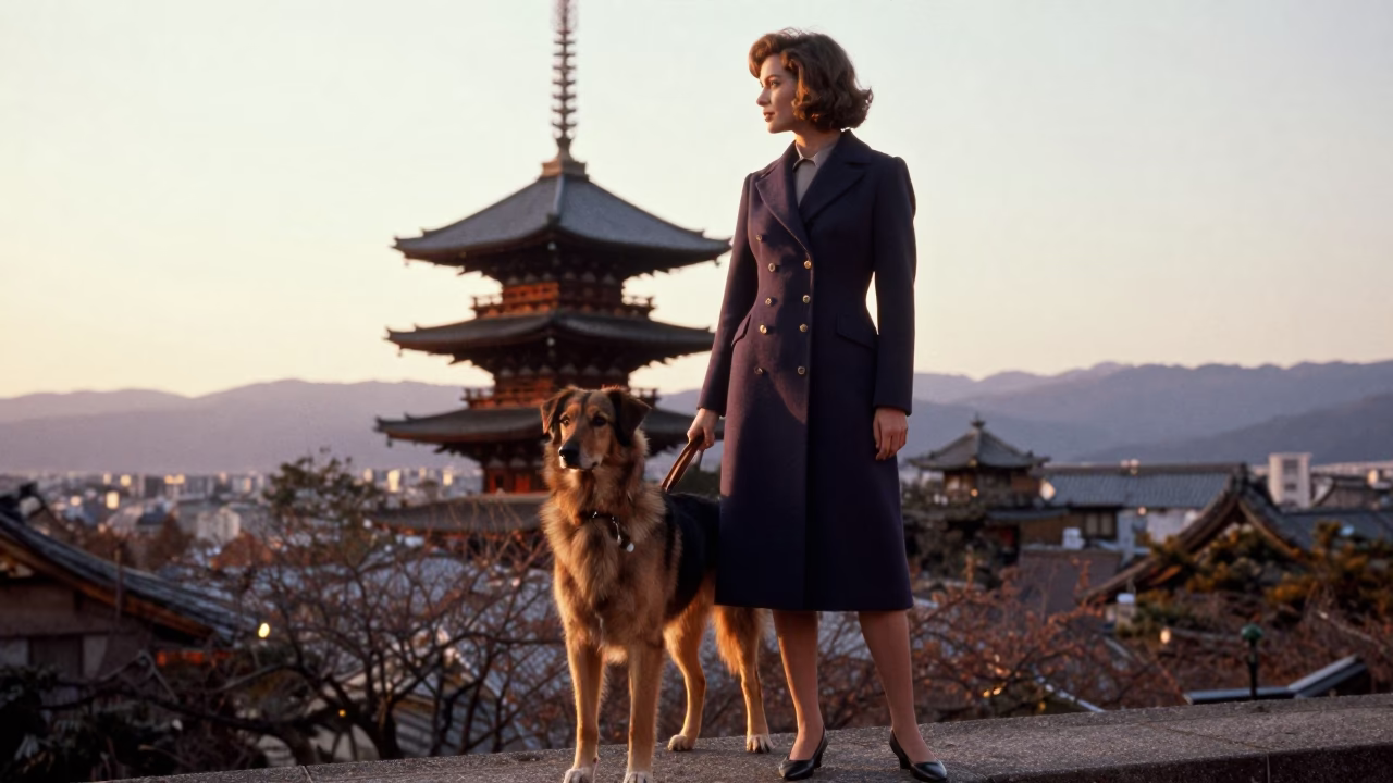Model just after sunrise in Kyoto in in Kyoto, Japan