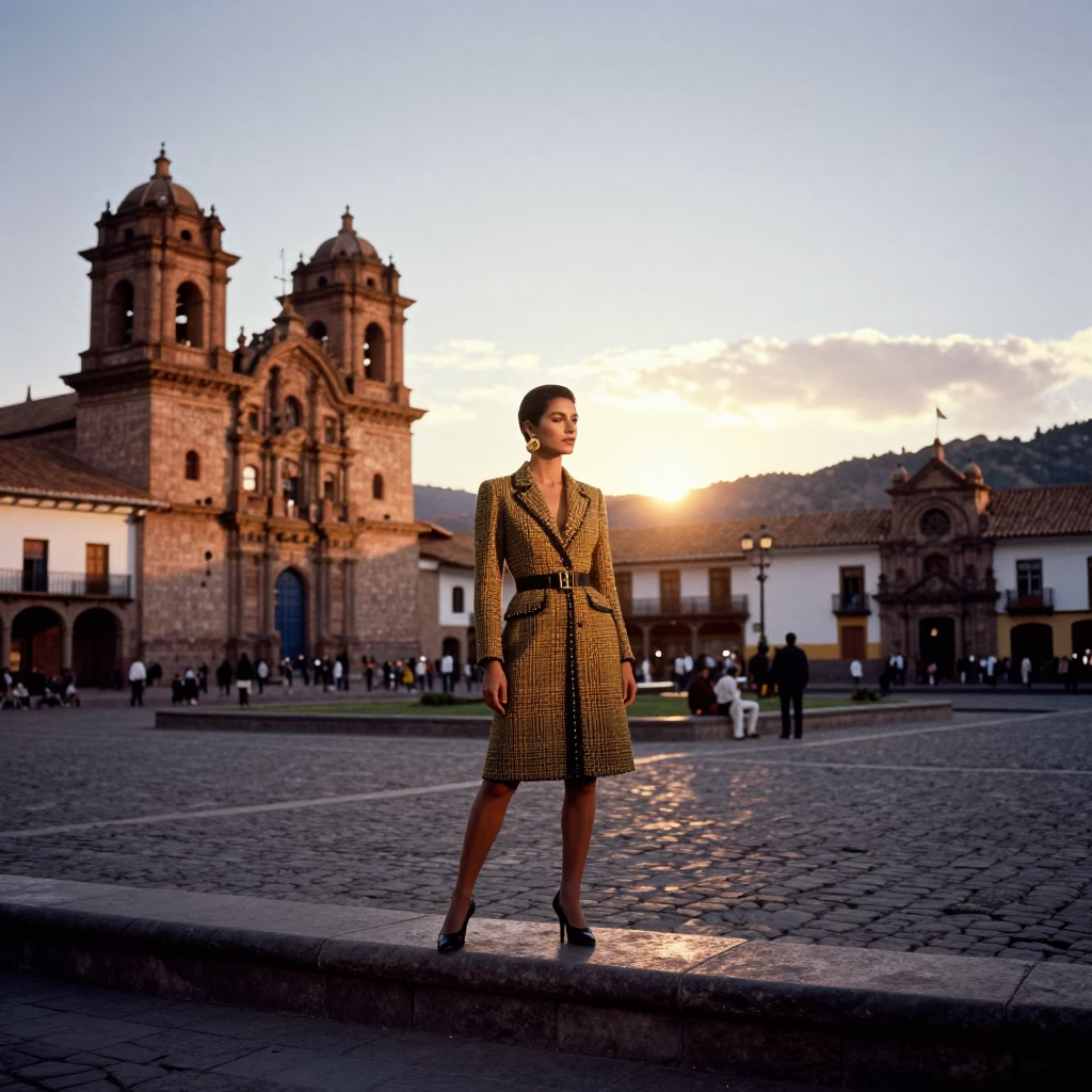 Model Plaza in Cusco at As The Sun Drops Toward The Horizon in in Cusco, Peru