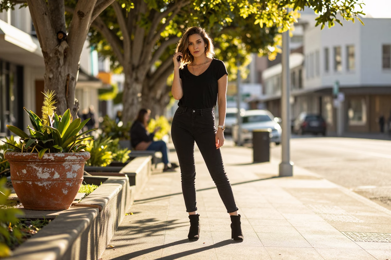 Model Poses in Wellington at Late Afternoon Light in in Wellington, New Zealand